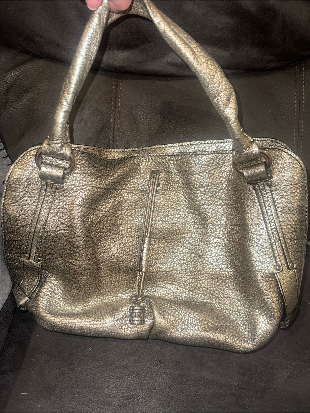 Celine Metallic Pewter Pebbled Leather Shoulder Bag - Picture 3 of 5